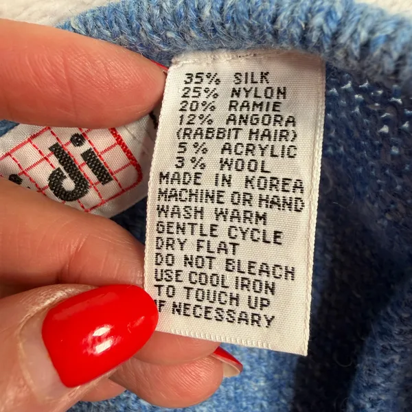 Vintage Heidi Large Sweater Vest Blue Silk Angora Blend Sleeveless Knit Retro - Image 7