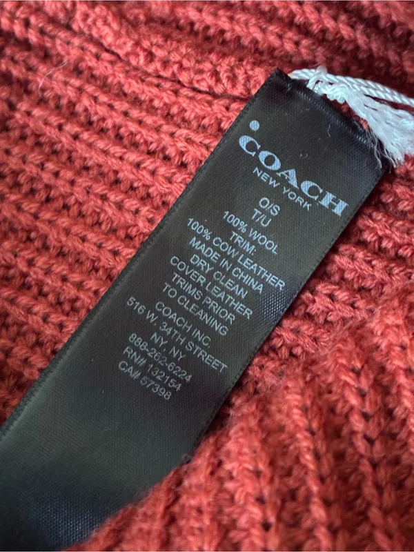 Coach Ribbed Wool Knit Beanie Hat, NWT, Rust - Image 7