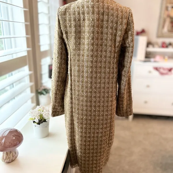 Elie Tahari Metallic Gold Tweed Long Coat Size Small NWT - Image 5