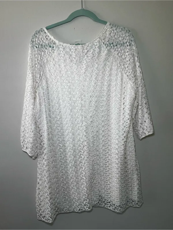 Brittany Black White Crochet Knit Oversized Tunic Top Size 2X - Image 4