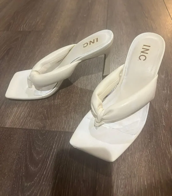 Macy's Open Toe White Pumps Mules - Image 3