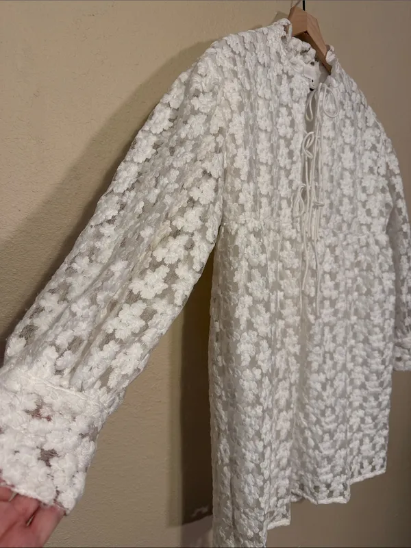 ZARA TEXTURED WEAVE MINI DRESS WHITE Size XS - Image 5