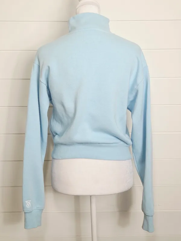 Victoria's Secret Cropped Light Blue Half-Zip Pullover Sweatshirt Size XS - Image 2