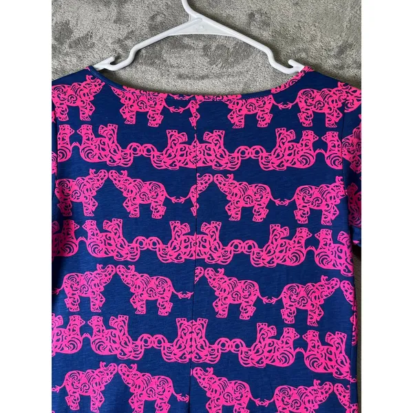 Lilly Pulitzer Marlow Shirt Dress XS Pink Blue Elephant Print Stretch Knit - Image 4