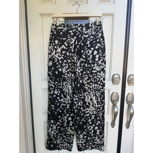 Banana Republic Black White Abstract Pleated Wide Leg Trousers Pants Size 4 - Image 4