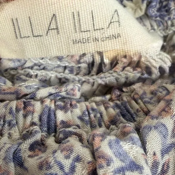 ILLA ILLA Patchwork Jumpsuit Womens L Blue Boho Off Shoulder Wide Leg Rayon - Image 8