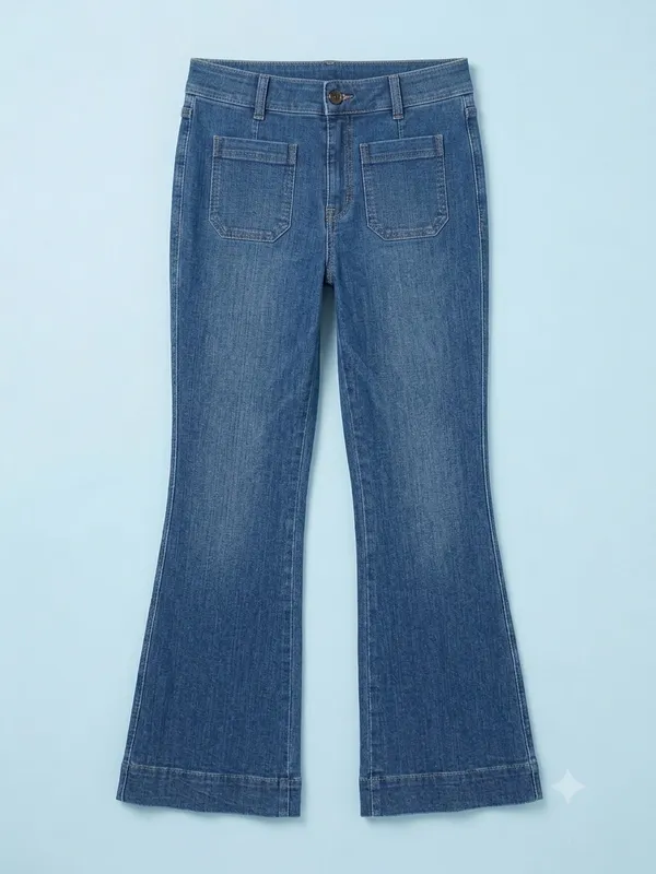 Spanx Flare Jeans Womens XL Blue Retro Patch Pockets 20850R - Image 3