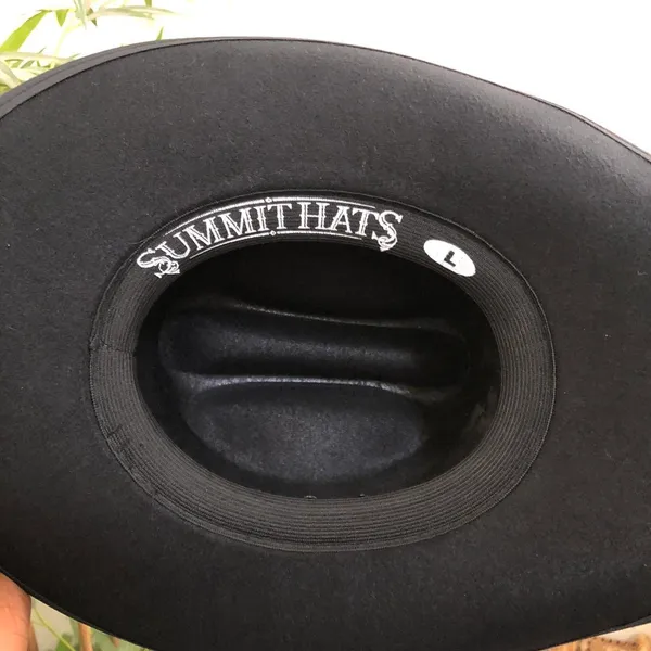 Summit Hats Black Leather Suede Wool Felt Cowboy Cowgirl Hat Cap Size L - Image 6