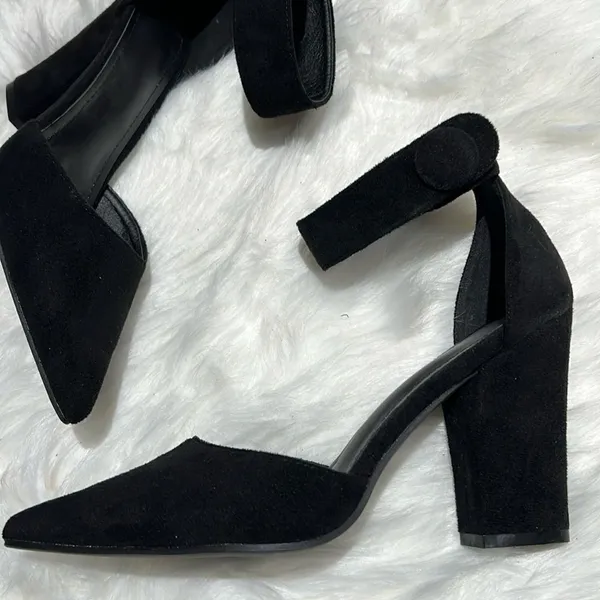 Black Suede Ankle Strap Platform Heels Size 7. B78‎ - Image 3