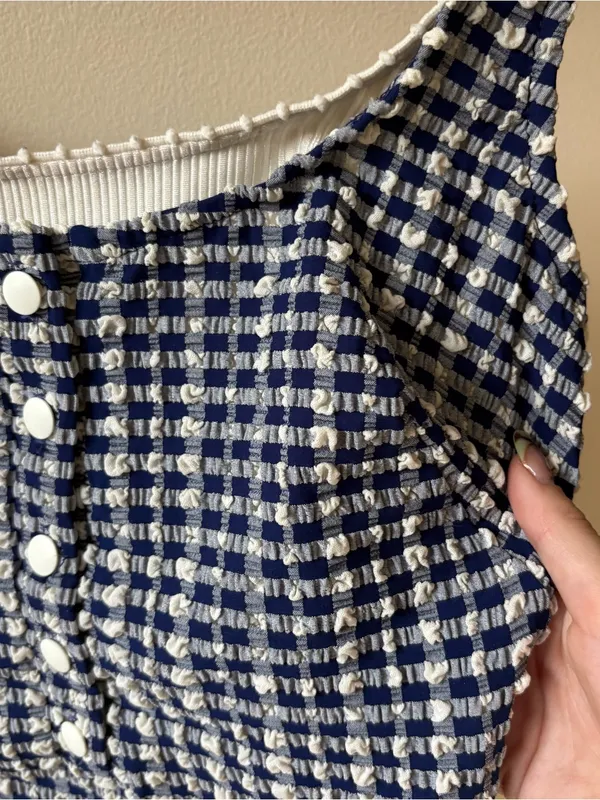 Mainstream Vintage One-Piece Navy and White Gingham Swimsuit - Image 2