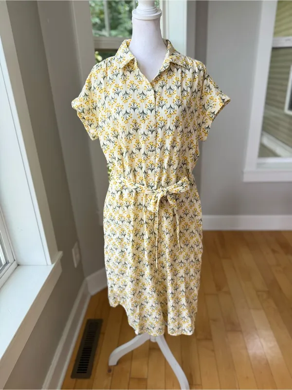 Style & Co. Yellow Floral Cotton Gauze Tie-Waist Midi Shirt Dress Size Small - Image 11