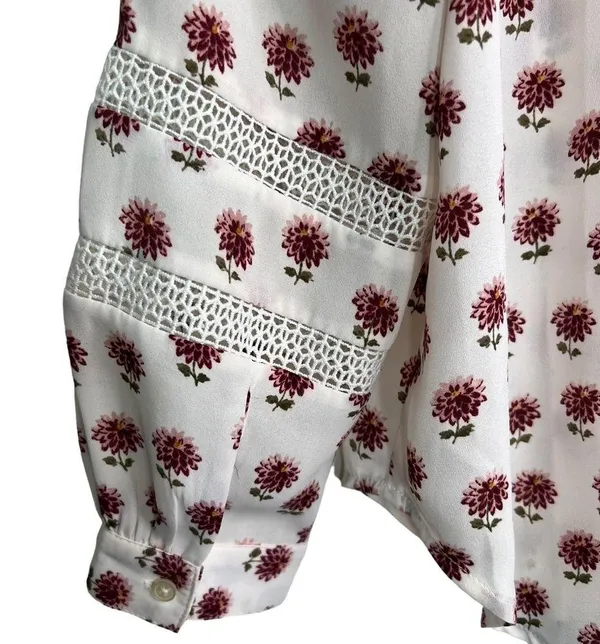 Loft Floral Eyelet Blouse White M - Image 6
