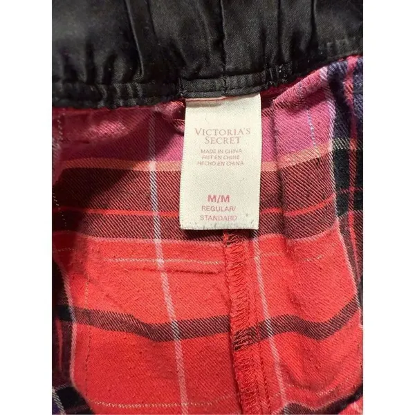 Women’s Victoria’s Secret Pajama Bottoms Pants Medium Red Plaid Flannel Pockets - Image 4