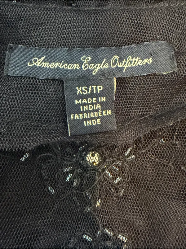 American Eagle Navy Beaded Mesh Hem Dress XS Y2K Boho Glam Embellished - Image 10