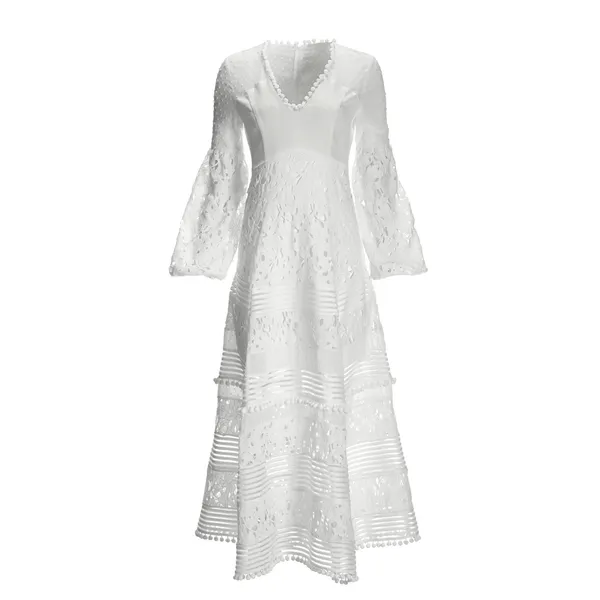 NWT Boston Proper White Lace Pom Pom Swiss Dot Maxi Dress‎ Large Bridal Cottage - Image 14