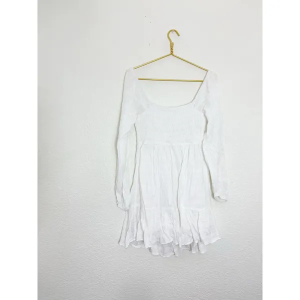 Revolve L*SPACE Winslet Dress Size Large Ivory Smocked Long Sleeve Boho - Image 13