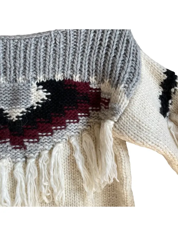 Current Elliott Rosemary Fringed Intarsia Hand Knit Sweater Size Small Wool - Image 3
