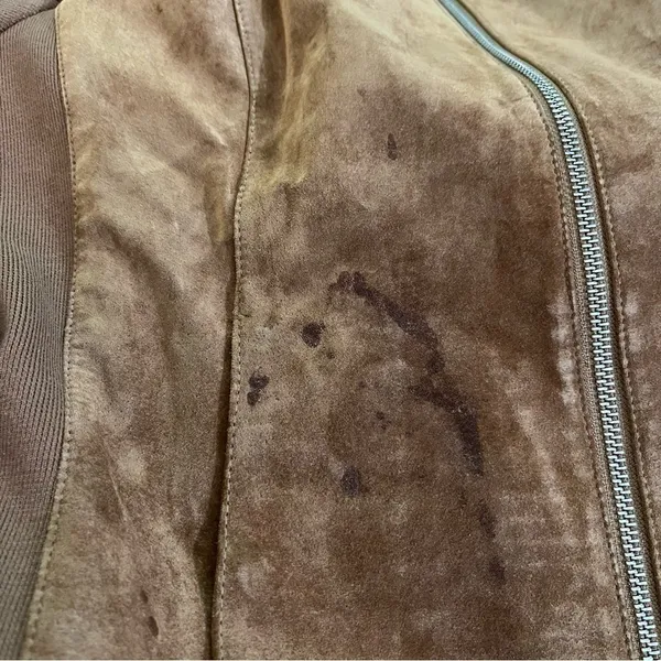 Soia & Kyo Suede Leather Jacket Full Zip Ribbed Panels Brown M - Image 3