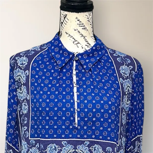 Free People Changing‎ Time True Blue Floral Long Sleeve Tunic Top M Boho Peasant - Image 9