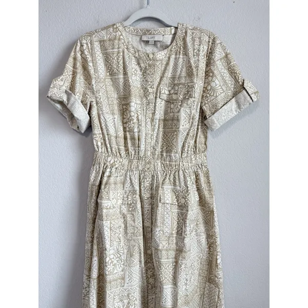 LOFT Tile Utility Midi Pocket Dress Khaki Tan Size 4‎ NEW - Image 6