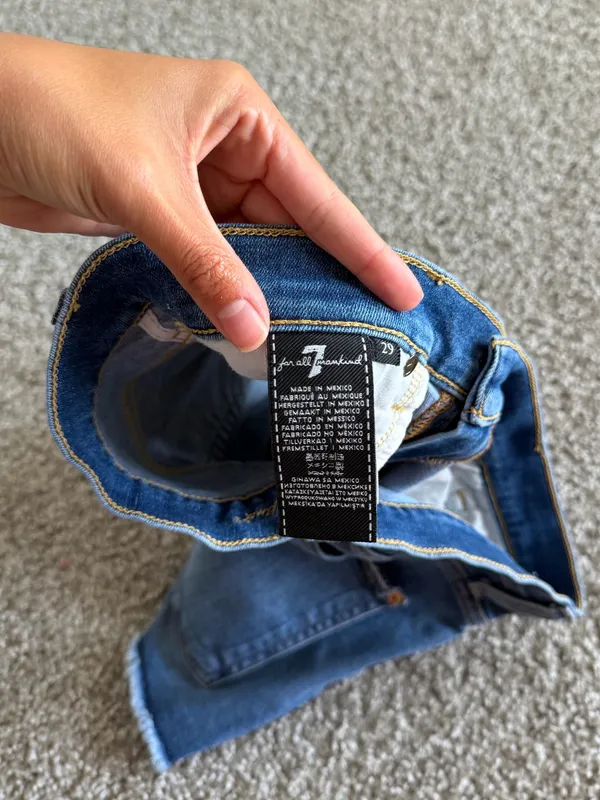 7 For All Mankind Blue Denim Cutoff Shorts with Raw Hem - Image 5