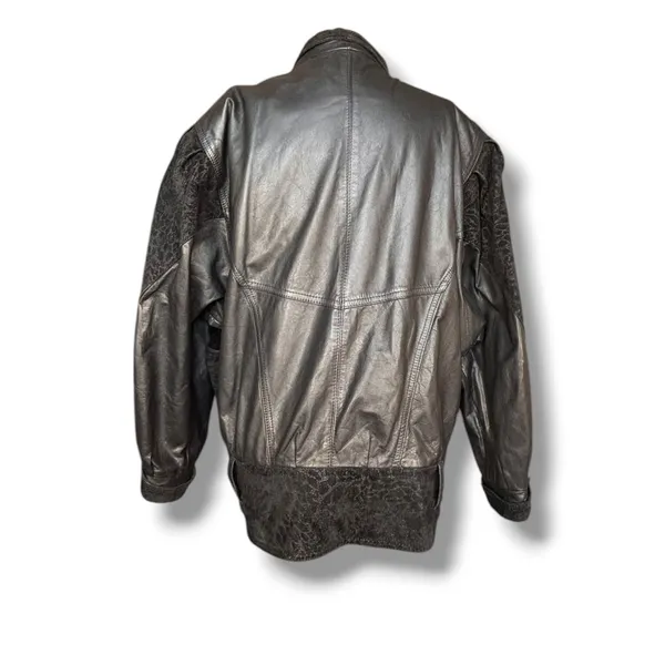 Vintage 80s Black Leather Jacket Suede Embossed Oversized Batwing Belted Moto - Image 9