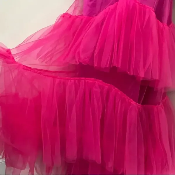 Fuchsia Pink Tulle Evening/ Prom Gown Corset Style Sheer S - Image 5