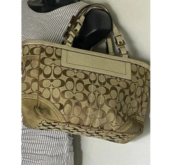 Coach Shoulder Bag Medium Msrp Beige Brown Jacquar - Image 6