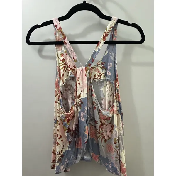 Kimchi Blue Women's S Blue Floral Print Open back Swing Tank Top Boho Festival - Image 3