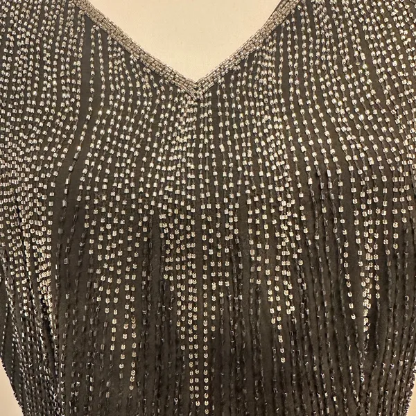 Vintage 80s Stenay Woman‎ Black Silk Beaded Sequin Cocktail Shift Dress Art Deco - Image 6