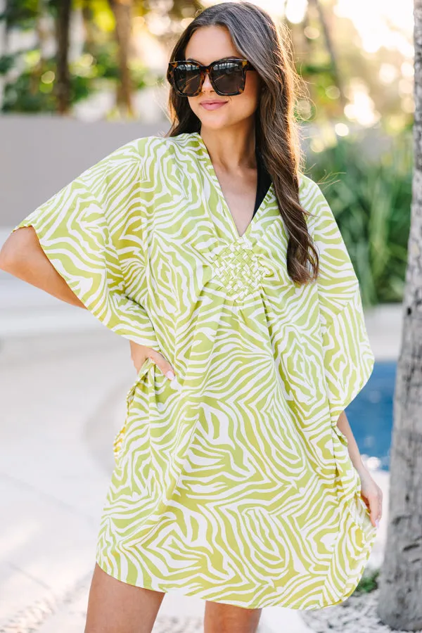 Umgee Lime and White Zebra Print Relaxed Fit V-Neck Swim Cover-Up Small / Medium - Image 3