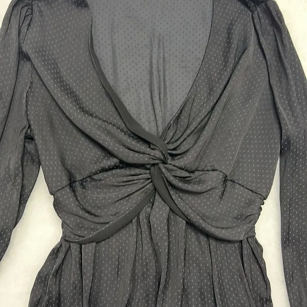 Anthropologie Pleione Twist Front Black Blouse SZ Medium Satin Long sleeve - Image 3