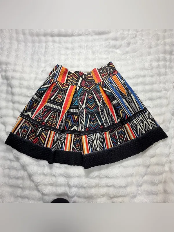XHILARATION Womens Multicolor Geometric Striped Mini Scalloped Edge Skirt SizeM - Image 3