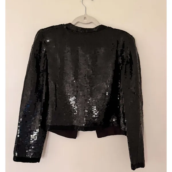 VTG Ann Taylor Silk Sequined Beaded Cropped Bolero Shoulder Pads Jacket S - Flaw - Image 3
