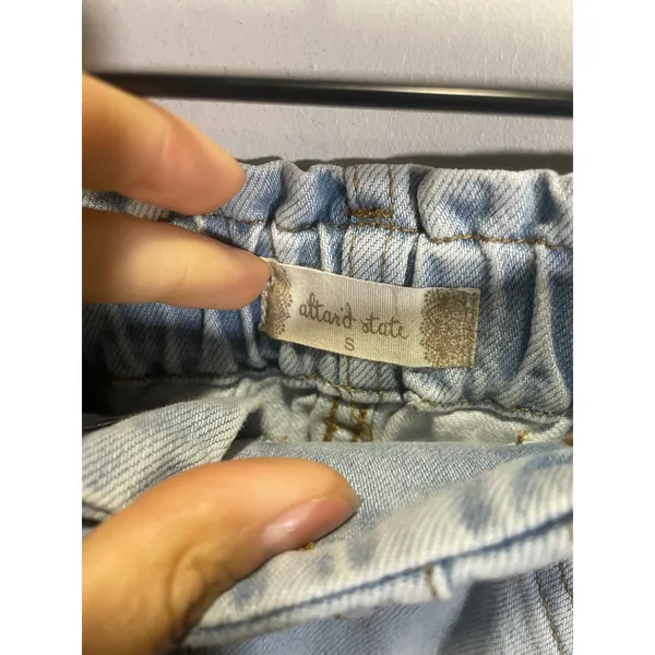 Altar'd State Denim‎ Mini Skirt Womens Small Light Wash Elastic Paperbag Waist - Image 3