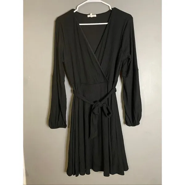 Maurices Black Ribbed Long Sleeve Mini Dress Size Large - Image 2
