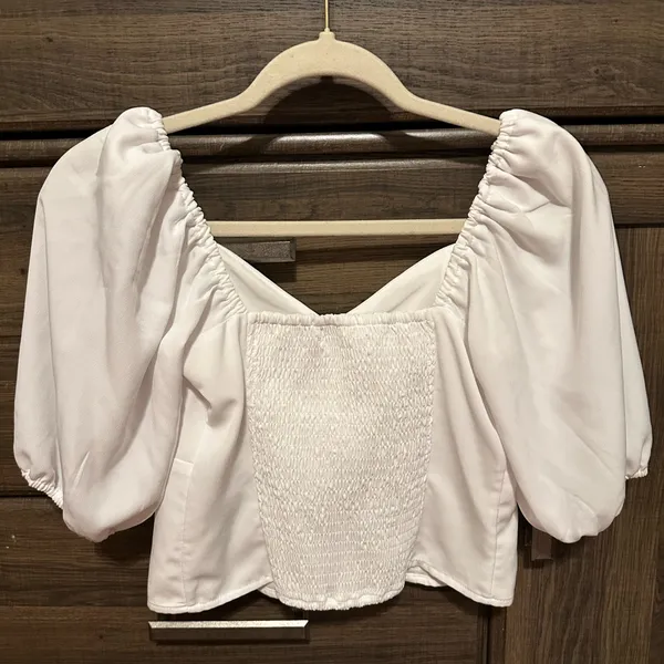 Abercrombie & Fitch White Puff Sleeve Square Neck Top - Image 3