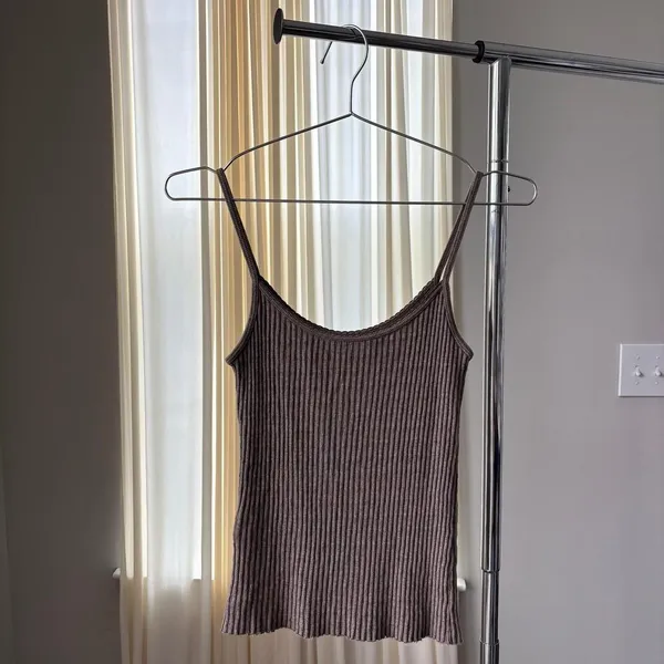 Brandy Melville Tank Top OS Brown Ribbed Cami Raw Hem Y2K Downtown Girl 90s Boho - Image 4