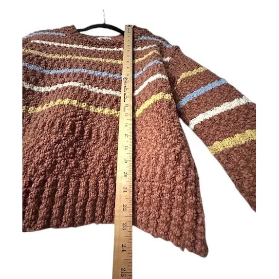 Adora Sweater M Brown with multicolor stripes Preppy‎ Autumn Cozy Earthy Classic - Image 6