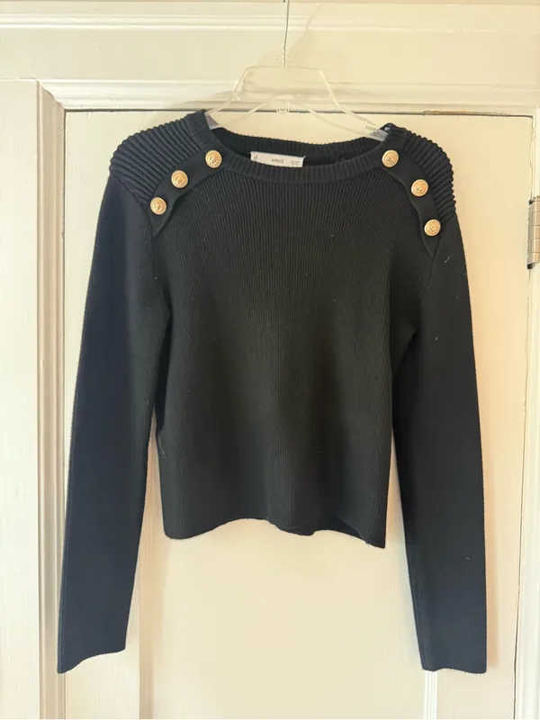 Mango Black Button-Shoulder Ribbed Sweater - Image 3