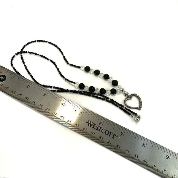 Silver tone and black beaded heart pendant necklace - Image 8