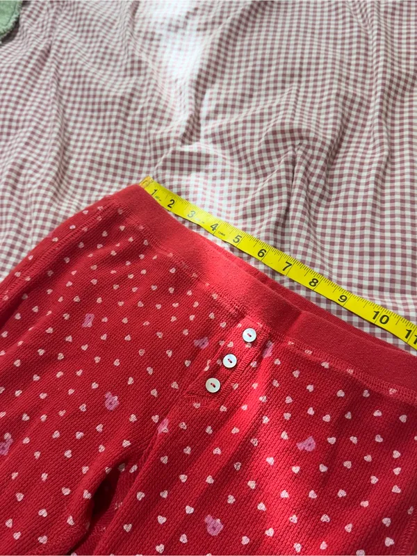 Y2K Victorias Secret Pink Red Heart-Print Long Sleeve Thermal Pajama Set - Image 8