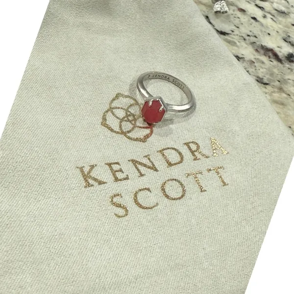 Kendra Scott Calvin Stacking Ring Sz 6.25 Rhodium Silver Red Magnesite Gemstone - Image 12