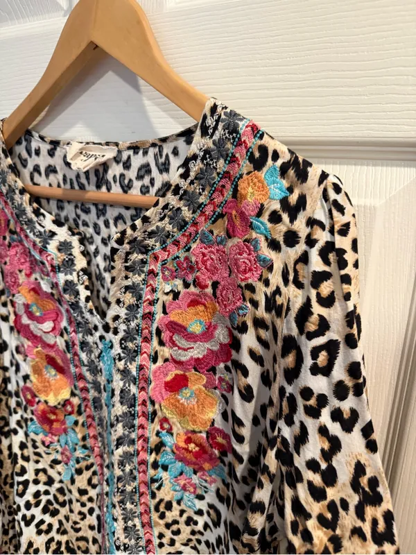 Savanna Jane Leopard Print Tunic with Floral Embroidery - Pink, Orange, Teal - Image 6