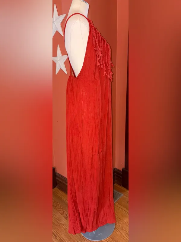 Jen's Pirate Booty Red Fringe Maxi Dress - Image 3