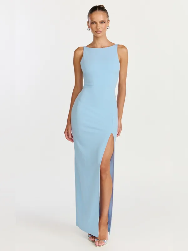 SHOWPO Indi Boat Neck Bodycon Maxi Dress In Light Blue - Image 4