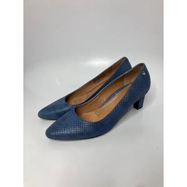 Vionic Mia Pumps Women 9.5 Blue Fair Snakeskin Embossed Leather Kitten Heel - Image 4