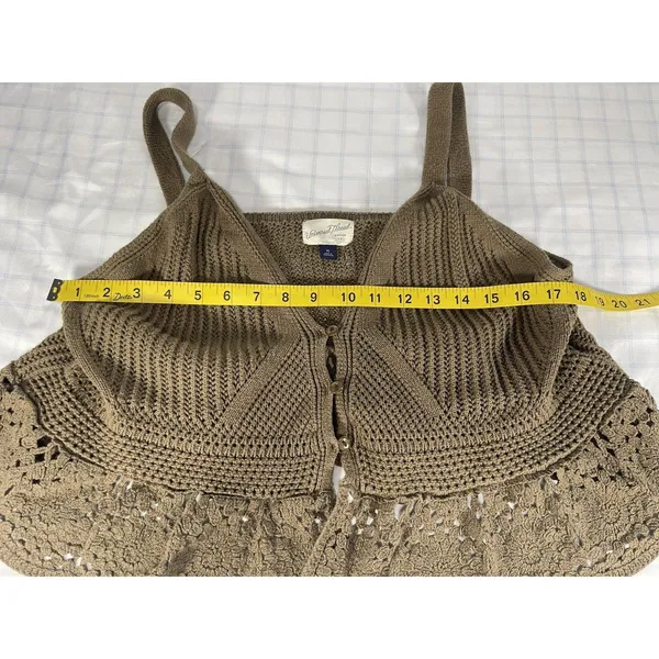 Universal Thread XL Brown Crochet Knit Peplum Tank Top Button Front Boho Cottage - Image 5