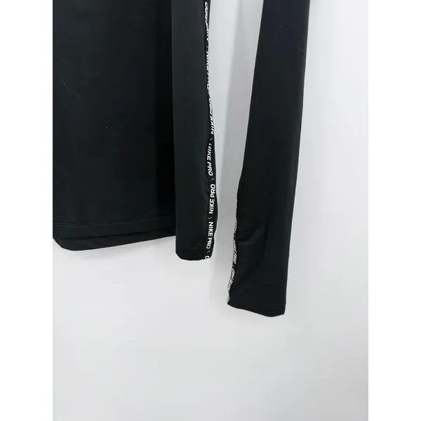 Nike Pro Dri-FIT Women Black Funnel Neck Long Sleeve Training Top S Gold Swoosh - Image 3