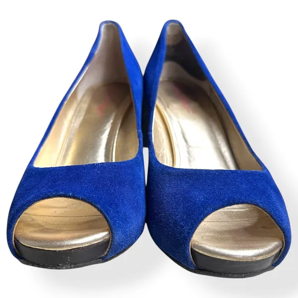 Lilly Pulitzer Womens Resort‎ Wedge Chic Heels Blue 8.5M Peep Toe Suede Preppy - Image 7